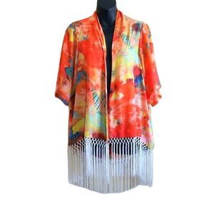 GB Orange Multicolored Kimono Fringe  Cardigan size Small